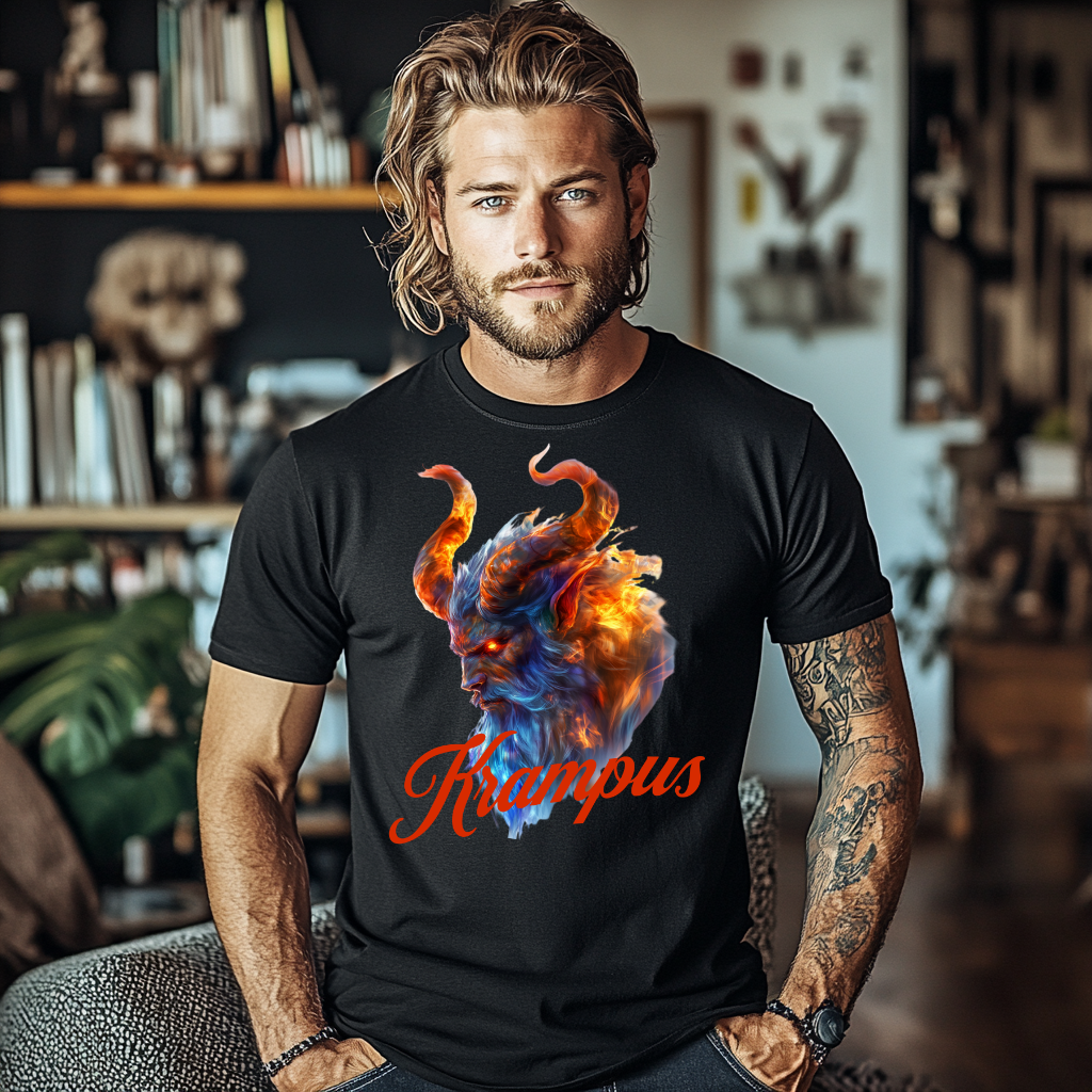 Mann mit Krampus-Shirt
