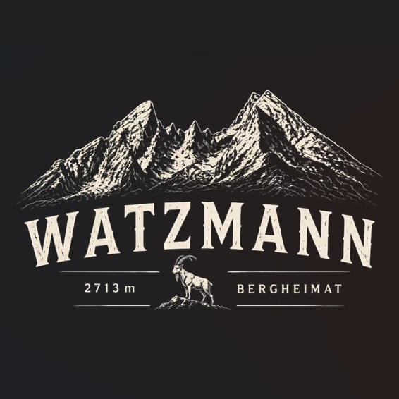 Watzmann Motiv mit Steinbock und Höhenmeter.