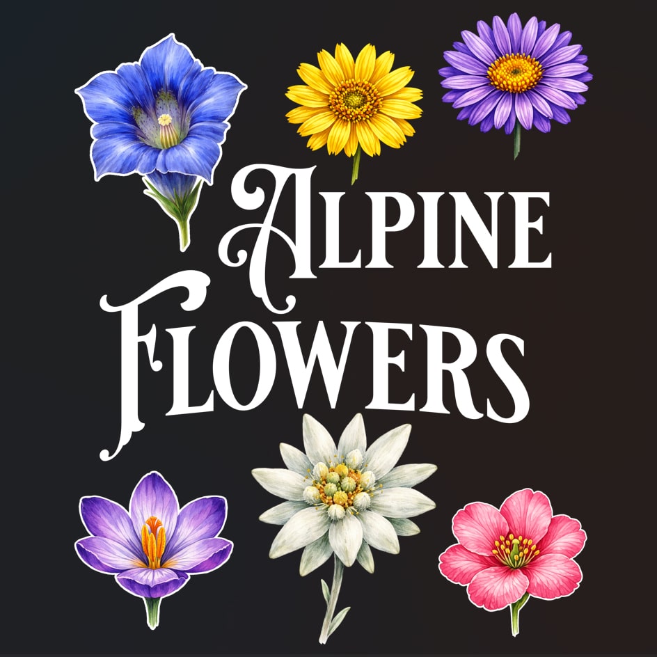 Alpine Flowers, bunte Alpenblumen.